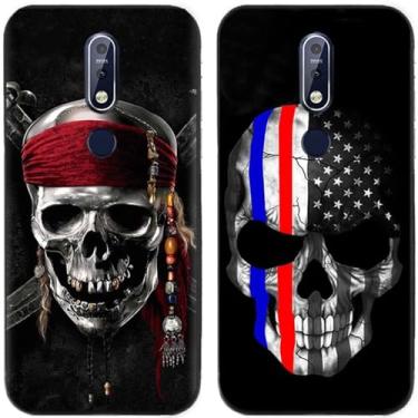 Imagem de 2 peças EUA caveira pirata impressa TPU gel silicone capa de telefone traseira para Nokia todas as séries (Nokia 7.1)