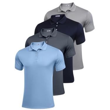 Imagem de PINSPARK Pacote 3/4: Camisas polo masculinas de golfe multipacks de secagem rápida manga curta gola camisas polo casuais de verão para homens, Azul/cinza escuro/azul marinho/cinza verde (pacote com