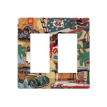 Imagem de American Route 66 Bear Truck 2 Gang Double Rocker/Decora Light Switch Cover Decorativa Tomada Placa de Parede Placa Frontal Elétrica Casa Família Arte Decoração Sem Parafusos
