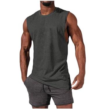 Imagem de Colete masculino esportivo esportivo de praia sem mangas para homens gola redonda havaiana camiseta regata outono verão 2024, R-681 Cinza escuro, XXG