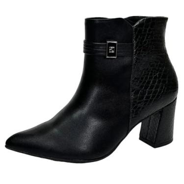 Imagem de Bota Piccadilly Luiza Bico Fino Salto Alto Croco 745209 Preto