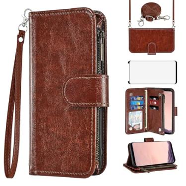 Imagem de Asuwish Capa de celular para Samsung Galaxy S8 Plus carteira com protetor de tela de vidro temperado alça transversal com zíper suporte para cartão S8plus S 8 8plus 8S Edge S8+ SM-G955U mulheres