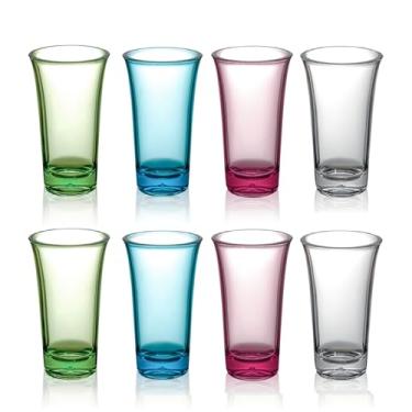 Imagem de ADOTBLOB Conjunto de 8 copos de shot de acrílico transparente, 56,7 g rosa transparente pequeno com base pesada, perfeito para vodca, uísque, tequila, licor