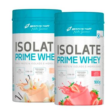 Imagem de Kit 2x Isolate Prime Whey Isolado e Hidrolisado 900g Cada Bodyaction - Morango + Baunilha