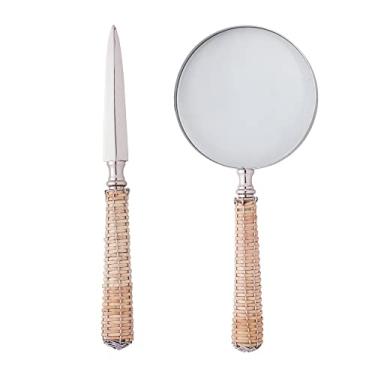 Imagem de ABRIDOR DE CARTA E LUPA WOLFF 2 PEÇAS DE AÇO INOX COM CABO DE RATTAN PRATA