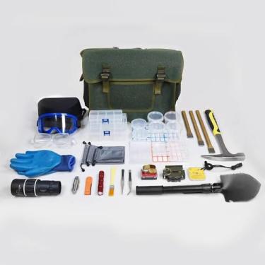 Imagem de Conjunto de 55 peças de kit de martelo de palheta de geologia, para equipamentos de mineração e prospecção de ouro, incluindo um conjunto de cinzel resistente de 3 peças de aço com ponta pontiaguda.