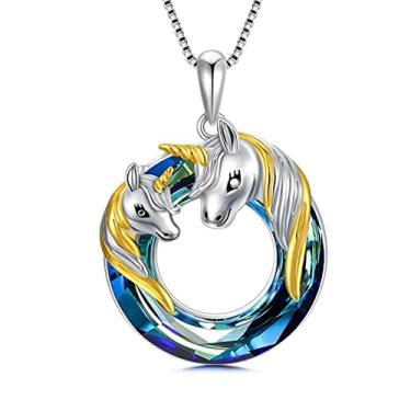 Imagem de Colar de unicórnio Pegasus Lover Corrente com pingente de vidro 3D, mãe, filha, coroa real, dia das mães, sapo, pântano, lírio, almofada fofa, kawaii, azul, girassol, animal, prata, mel, abelha,