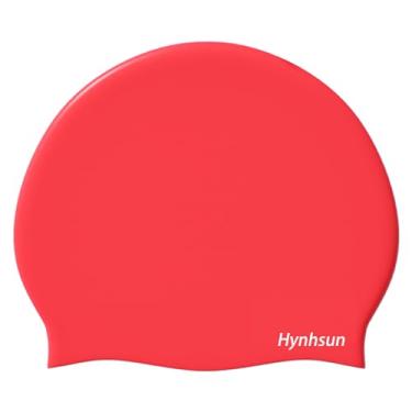 Imagem de Hynhsun Touca de natação escarlate de silicone clássica unissex para mulheres e homens, flexível, unissex, impermeável, treinamento intensivo, confortável, antiderrapante