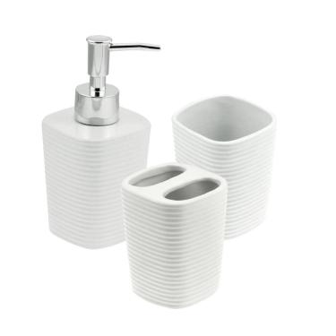 Imagem de Conjunto 3 Peças Para Banheiro de Cerâmica Branco - Rojemac
