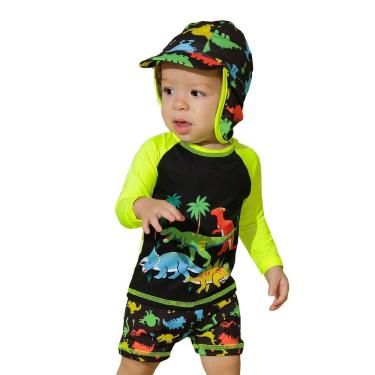Imagem de Conjunto Praia Bebê Proteção UV Dinossauros Preto Everly