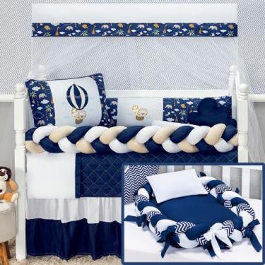 Imagem de Kit Berço Safari Verde Balão Naninha Nuvem + Ninho Trança Redutor - Co