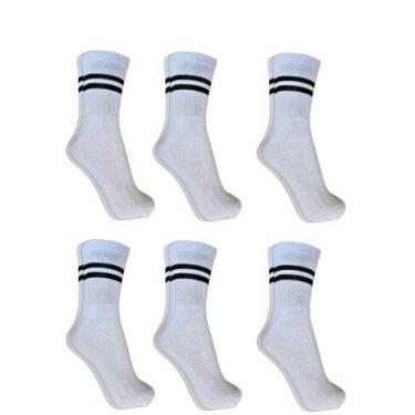 Imagem de Meia Masculina Cano Alto Kit 06 Pares Confortável com Listras Ótima pa