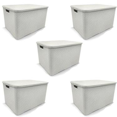 Imagem de Kit 5 Cestos Organizador Rattan 7 Litros Branco Arqplast