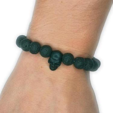 Imagem de Pulseira Exu Caveira Pedra Lava Vulcanica Natural Proteção - Balaio de
