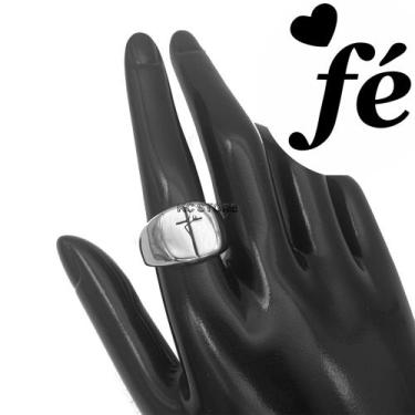 Imagem de Anel Religioso Símbolo Fé Cruz Em Aço Inox Prata Grosso - KC STORE, 25