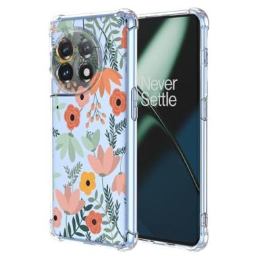 Imagem de JDYGWK Capa para Oneplus 11 1+ 11 com estampa de flores transparentes, TPU macio fino e leve, à prova de choque, capa protetora de telefone para Oneplus 11, flores verdes