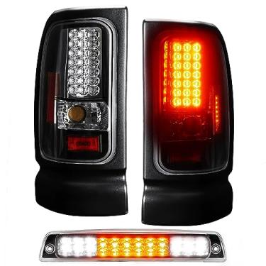 Imagem de ILONPA Conjunto de luzes traseiras de LED 3 peças, par de luzes traseiras + 3ª lâmpada de freio para Ram 1500, 1994-2002 Ram 2500 3500 55055264AC 55055265AC lente transparente