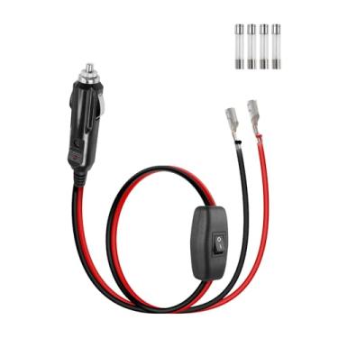 Imagem de RIIEYOCA Plugue macho de isqueiro de 12V 24V com cabo de extensão de condutores, cabo de alimentação de substituição para isqueiro de carro 15A resistente 16 AWG com interruptor liga/desliga para