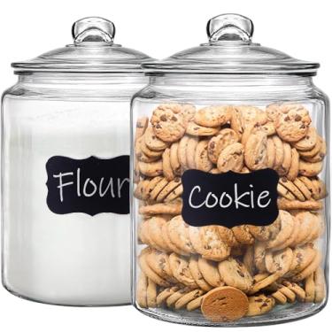 Imagem de Daitouge Recipiente de vidro de 4 litros, pacote com 2 potes de biscoito e pote de doces com tampa hermética, recipientes de vidro resistentes para cozinha, adequados para farinha, açúcar, arroz,