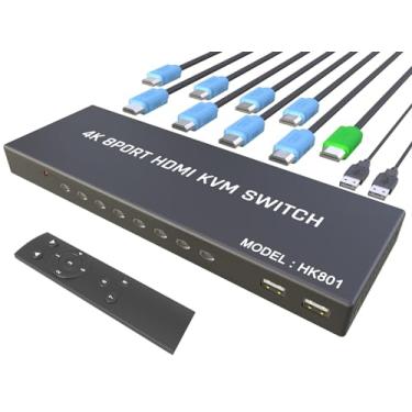 Imagem de KAGO Kvm Switch Hdmi 8 Portas - Switch Hdmi com Controle Remoto - Seletor de Switch Usb para 8 Computadores Compartilhar Teclado Mouse Impressora, Unidade Flash, Monitor Hd, Suporte 4K @ 30 Hz, 8 Cabo