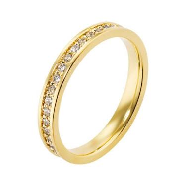 Imagem de Aliança Folheada A Ouro 18K 3mm Reta Com Zircônias de 1,50mm - Erah Jo