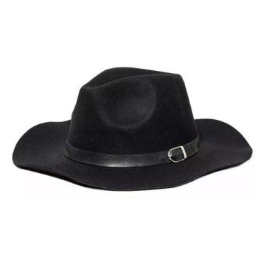 Imagem de Chapéu Fedora Feltro Preto Aba Grande Faixa Lisa Top Edição - Mrvendas