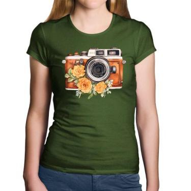 Imagem de Baby Look Algodão Máquina Fotográfica Vintage e Flores - Foca na Moda,