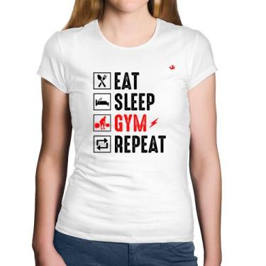 Imagem de Baby Look Algodão Eat, Sleep, Gym, Repeat - Foca na Moda, Branco, G