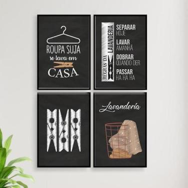 Imagem de Kit 4 Quadros Decorativo Lavanderia Giz 45x34cm - com vidro - Quadros 