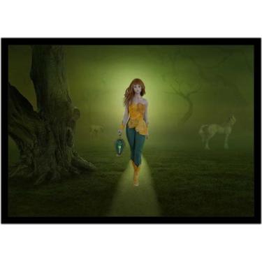 Imagem de Quadro Decorativo Fantasia Abstrato Menina Lampião Ilustração Quartos 