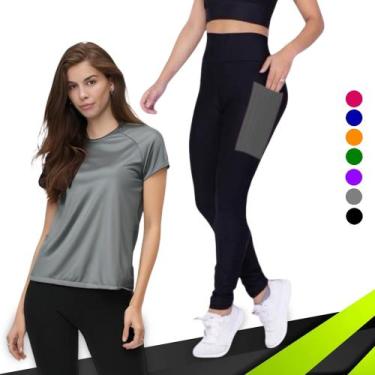 Imagem de Conjunto CAMISETA Blusinha DRY FIT + CALÇA LEGGING BOLSOS Femininos Ac