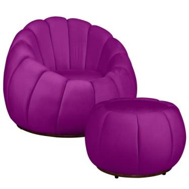 Imagem de Kit Poltrona Base Giratória e Puff Concha Decorativo Veludo - Fina Mob