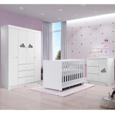 Imagem de Jogo de Quarto para Bebe Com Guarda Roupa 4 Portas, Cômoda Ane + Berço