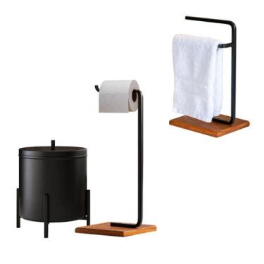 Imagem de Kit Acessórios para Banheiro Lixeira Suporte Papel Higiênico e Porta T