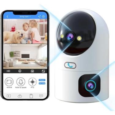 Imagem de JOOAN Câmera de segurança de lente dupla 5G/2,4G interna 2Kx2 PTZ para segurança doméstica, câmera de vigilância WiFi, bebê, animal de estimação, chamada com um toque, cor noturna, nuvem,