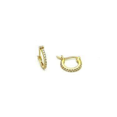 Imagem de Brinco Argola com 32 Pedras Brancas Trava 7mm Ouro 18k K1 - Fab Joias,