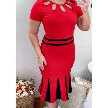 Imagem de Vestido MIDI Nesga Moda Feminina Evangélica - MISS FLOWER, Vermelho co