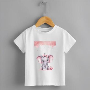 Imagem de Camiseta Infantil Menina Elefante Chuva Rosa Personalizada Modinha Del