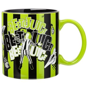 Imagem de Silver Buffalo Caneca de cerâmica Beetlejuice com listras verdes e pretas, 590 ml