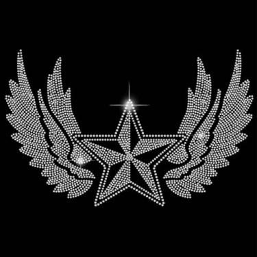 Imagem de SUPERDANT Star and Wings Iron on Strass Transfer Star Bling Rhinestone Decalques Asas DIY Cristal Hotfix Transferência Adesivos Cristal para Roupas Hoodies Decoração de Arte Presentes de Aniversário