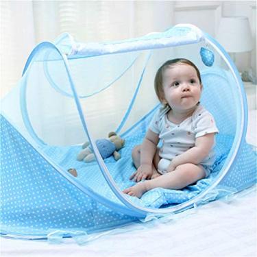 Imagem de LJCM Barraca Infantil Anti-Insetos, Rede Dobrável, Portátil, Dupla Face, Zíper, Economia de Espaço, Respirável para Picadas de Insetos (Azul celeste, verde, 110 cm x 60 cm x 40 cm)