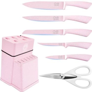 Imagem de XYJ Knife Block Set, Pink Color, Stainless Steel Kitchen Knives With Knife Block Holder, Meat Cleaver, Professional Cooking Slicing Knife Kit for Master Chef, Kitchen Cutlery