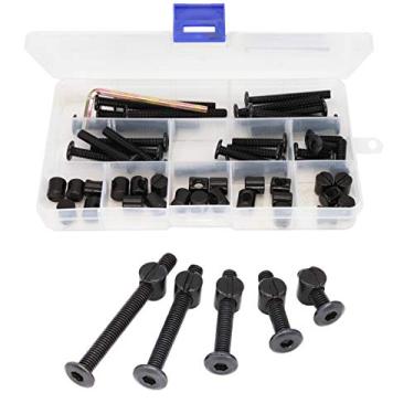 Imagem de binifiMux- 50 peças de parafusos de hardware para berço, M6 x 20 mm/ 30 mm/ 40 mm/ 50 mm/ 60 mm, parafusos de cabeça sextavada preta, porcas de barril, kit sortido para berço, cadeiras de cama