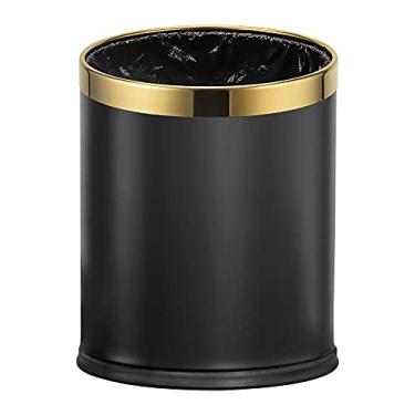 Imagem de LEASYLIFE Lixeira de Topo Aberto Preta E Dourada de 10L/2,6Gal, Lixeira de Escritório Preta Dourada, Lixeira de Metal Sem Tampa para Escritório, Hotel, Loja, Restaurante (Preto (Círculo Dourado))