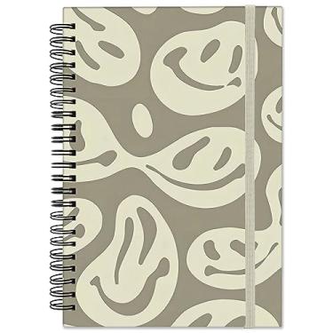 Imagem de Cabreche Caderno espiral, caderno espiral de capa dura, 14 x 21 cm, papel grosso 80 g/m², 60 folhas de 120 páginas, com fecho elástico para meninas, mulheres, sorridente escola, escritório, rosto estético, marrom