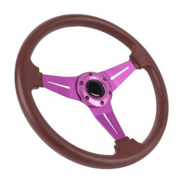 Imagem de Volante de Carro de 14 Polegadas, Estilo de Corrida Com Botão de Buzina, Punho de Couro PU, Estrutura de Alumínio, Ajuste Universal para Adaptador de Cubos de Volante de 6 Furos