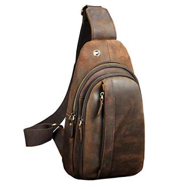 Imagem de Le'aokuu Mochila masculina casual para uso ao ar livre, chá, viagem, trilhas, tiracolo, tiracolo, bolsa masculina de couro 010, 0 marrom escuro, Ciclismo