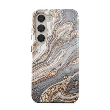 Imagem de BURGA Capa de telefone compatível com Samsung Galaxy S23 - capa rígida híbrida de 2 camadas + capa protetora de silicone - cinza e dourado tons mármore nude areia marrom natural - capa resistente a