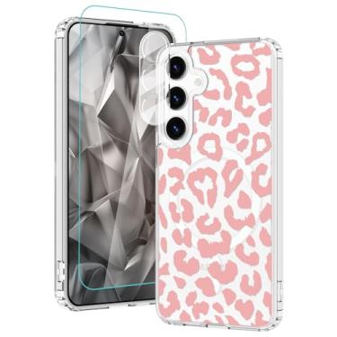 Imagem de AIGOMARA Capa magnética para Samsung Galaxy S25 Plus [compatível com MagSafe] [com câmera e protetor de tela] Capa de telefone fina transparente com estampa de leopardo rosa para mulheres e homens
