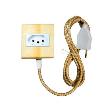 Imagem de Extensão Decorativa Régua Elétrica Bivolt Madeira 1 Tomada Cabo Tecido 3 Metros MYCENA STUDIO (branco)